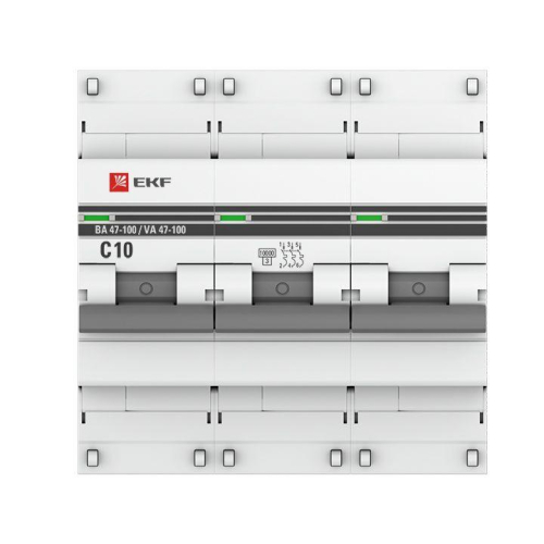 Выключатель автоматический модульный 3п C 10А 10кА ВА 47-100 PROxima EKF mcb47100-3-10C-pro фото 2