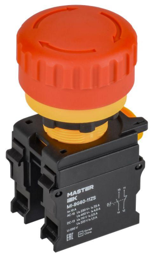 Кнопка "Грибок" 1НО+1НЗ MASTER поворотн. с фиксацией красн. IEK MI-BG60-11ZS-3-23-K04 Кнопка "Грибок" 1НО+1НЗ MASTER поворотн. с фиксацией красн. IEK MI-BG60-11ZS-3-23-K04