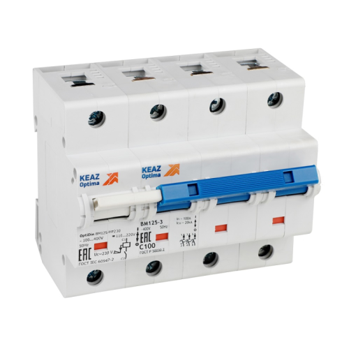 Выключатель автоматический модульный 3п D 100А 10кА OptiDin BM125-3D100-НР-14ln-УХЛ3 с независимым расцепителем КЭАЗ 336381 Выключатель автоматический модульный 3п D 100А 10кА OptiDin BM125-3D100-НР-14ln-УХЛ3 с независимым расцепителем КЭАЗ 336381