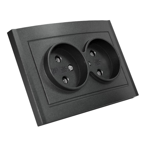 Розетка 2-м СП Бриллиант 16А IP20 без заземл. в сборе графит Universal 7947519-Gr фото 2