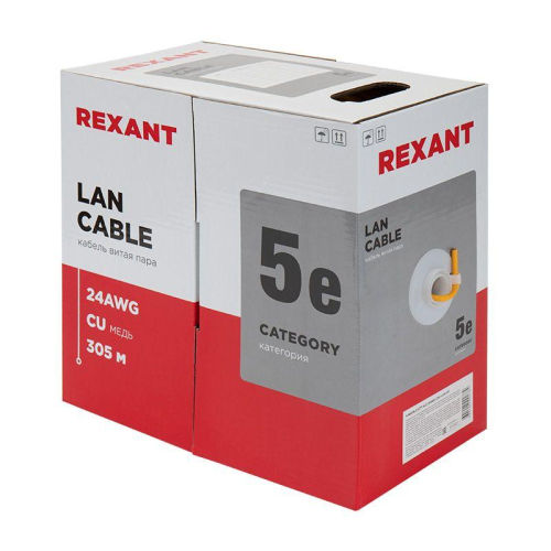 Кабель витая пара U/UTP кат.5E 4х2х24AWG LSZH нг(А)-HF INDOOR SOLID медь оранж. 305м (м) Rexant 01-0049 фото 2 Кабель витая пара U/UTP кат.5E 4х2х24AWG LSZH нг(А)-HF INDOOR SOLID медь оранж. 305м (м) Rexant 01-0049 фото 2