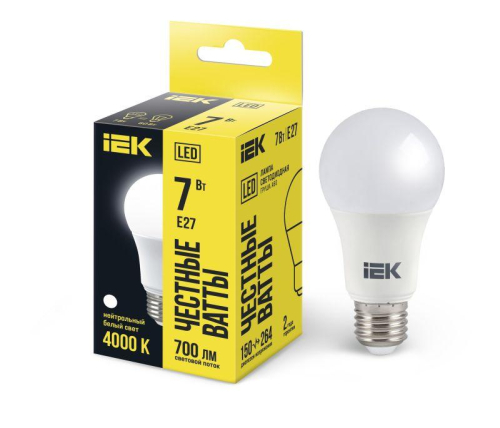 Лампа светодиодная 7Вт A60 грушевидная 4000К нейтр. бел. E27 633лм 230-240В IEK LLE-A60-7-230-40-E27 Лампа светодиодная 7Вт A60 грушевидная 4000К нейтр. бел. E27 633лм 230-240В IEK LLE-A60-7-230-40-E27