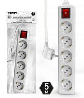 Удлинитель 5х5м с заземл. с выкл. 10А 3х1.5 TOKOV ELECTRIC TKL-C01-BU5-5-1.5-ZV