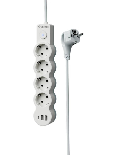Удлинитель 4х5м с заземл. 10А IP20 USB type-Aх2 + type-C 2500Вт 220В ПВС 3х1 с выкл. бел. КОСМОС YKsm5m4g-Z-VU10А-W фото 4 Удлинитель 4х5м с заземл. 10А IP20 USB type-Aх2 + type-C 2500Вт 220В ПВС 3х1 с выкл. бел. КОСМОС YKsm5m4g-Z-VU10А-W фото 4