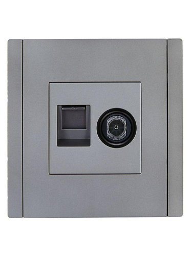 Розетка 2-м TV+RJ45 кат.6 FORTE&PIANO FP537 сталь IEK FP-AK20-2-K46 фото 2