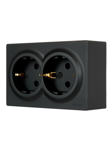 Розетка 2-м ОП LETO с заземл. закрытый корпус ПБТ черн. бархат LEZARD 752-4200-127B фото 3