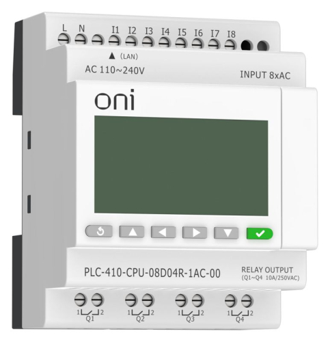 Модуль ЦПУ ПЛК 410 8 DI 4 RO 220В AC с Ethernet портом с экраном ONI PLC-410-CPU-08D04R-1AC-00 фото 4 Модуль ЦПУ ПЛК 410 8 DI 4 RO 220В AC с Ethernet портом с экраном ONI PLC-410-CPU-08D04R-1AC-00 фото 4