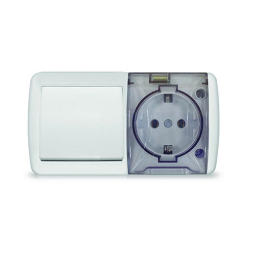 Блок ОП Клио 1-кл. выкл. 10А + розетка 1-м 16А 250В с заземл. с прозр. крышкой бел. Universal К2237 Блок ОП Клио 1-кл. выкл. 10А + розетка 1-м 16А 250В с заземл. с прозр. крышкой бел. Universal К2237