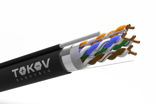 Кабель витая пара F/UTP 4х2х24AWG(0.51мм)+тросс кат.5E PE TOKOV PRO Fluke tested (м) TOKOV Eletrcic TKP-C05-F42-5E-305-ODC