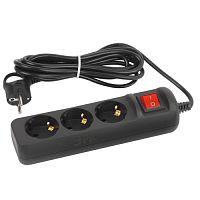 Удлинитель 3х5м с заземл. 10А с выкл. ПВС 3х0.75 черн. UX-3es-5m-B Эра Б0057729