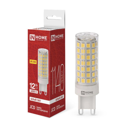 Лампа светодиодная LED-JCD 12Вт 230В G9 4000К 1140лм IN HOME 4690612060323 Лампа светодиодная LED-JCD 12Вт 230В G9 4000К 1140лм IN HOME 4690612060323