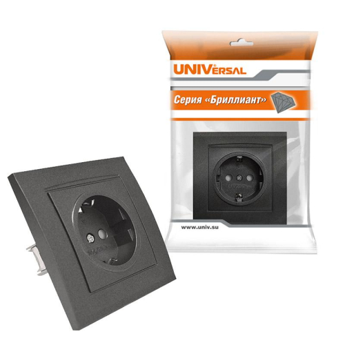 Розетка 1-м СП Бриллиант 16А IP20 с заземл. защ. шторки в сборе графит Universal 7947632-Gr фото 4 Розетка 1-м СП Бриллиант 16А IP20 с заземл. защ. шторки в сборе графит Universal 7947632-Gr фото 4
