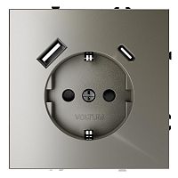 Розетка 1-м СП S70 16А с USB A+С с заземл. защ. шторки механизм шелк Voltum VLS040504