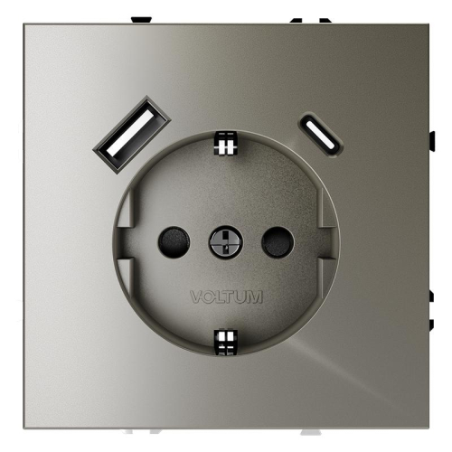 Розетка 1-м СП S70 16А с USB A+С с заземл. защ. шторки механизм шелк Voltum VLS040504 Розетка 1-м СП S70 16А с USB A+С с заземл. защ. шторки механизм шелк Voltum VLS040504