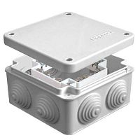 Коробка распределительная ОП 105х105х56мм IP54 с клемм. 7 выходов 4 гермоввода 16А 24 контакта крышка на винтах сер. Epplast 110058