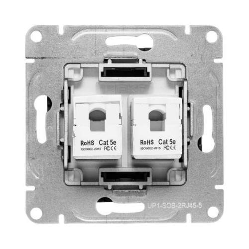 Розетка компьютерная 2-м СП Эпика RJ45 кат.5 механизм черн. EKF UP1-SOB-2RJ45-5 фото 4