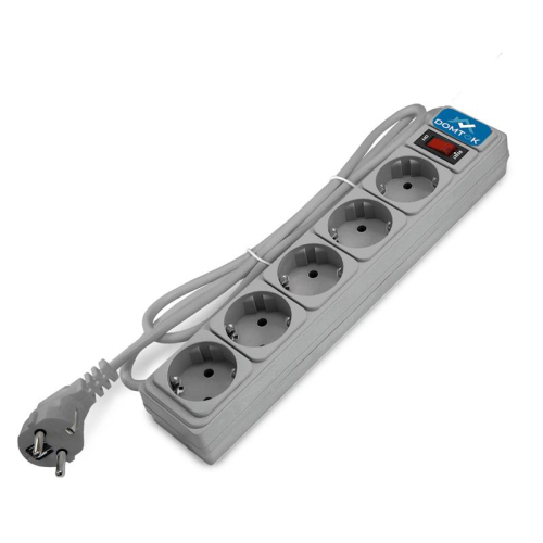 Удлинитель с сетевым фильтром 5х3м с заземл 10А IP20 2.2кВт ПВС 3х1 с выкл. сер. DOMTOK 2533 Удлинитель с сетевым фильтром 5х3м с заземл 10А IP20 2.2кВт ПВС 3х1 с выкл. сер. DOMTOK 2533