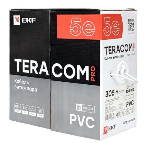 Кабель витая пара U/UTP кат.5E 4 пары 24 AWG solid PVC сер. (м) TERACOM PRO EKF TRP-5EUTP-04PVC-GY-IN3 фото 4