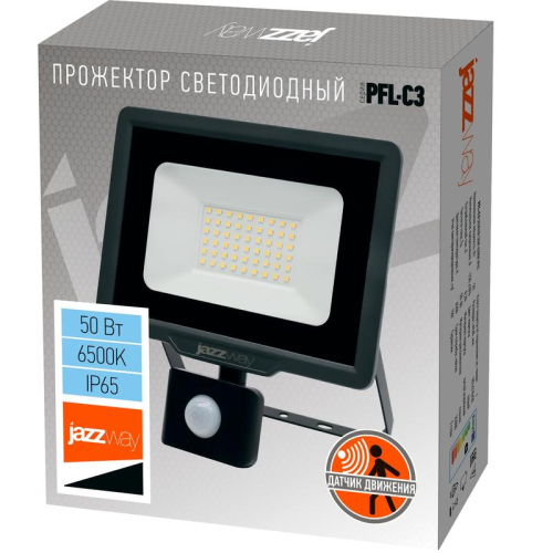 Прожектор светодиодный PFL-C3 SENSOR 50Вт 6500К IP65 ДО закален. прозр. стекло датчик движения инфракрасный Pro JazzWay 5026940A фото 5