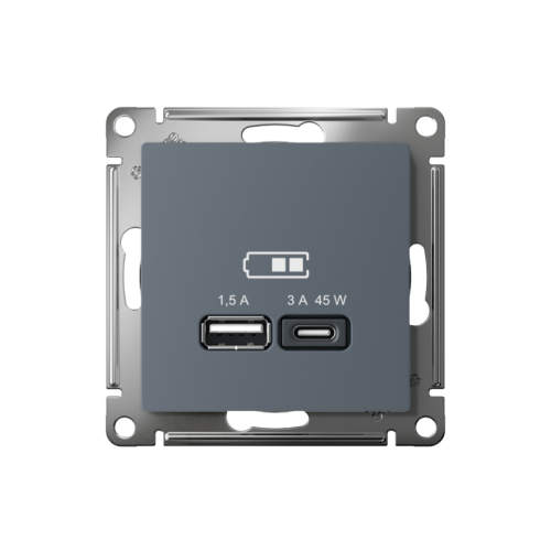 Розетка USB AtlasDesign тип A+C 45Вт QC PD высокоскор. ЗУ механизм грифель SE ATN000729 фото 2 Розетка USB AtlasDesign тип A+C 45Вт QC PD высокоскор. ЗУ механизм грифель SE ATN000729 фото 2