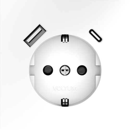 Розетка 1-м СП S70 16А с USB A+С с заземл. защ. шторки механизм бел. матов. Voltum VLS040502 фото 2