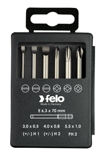 Набор бит SL/H (+/-) Industrial 70мм в кейсе (уп.6шт) Felo 03292716 Набор бит SL/H (+/-) Industrial 70мм в кейсе (уп.6шт) Felo 03292716