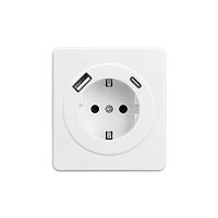 Розетка 1-м СП ROUND MIELE 16А с заземл. защ. шторки с USB A+C быстрой зарядки 5В/3А перламутр Kranz KR-78-0704-1