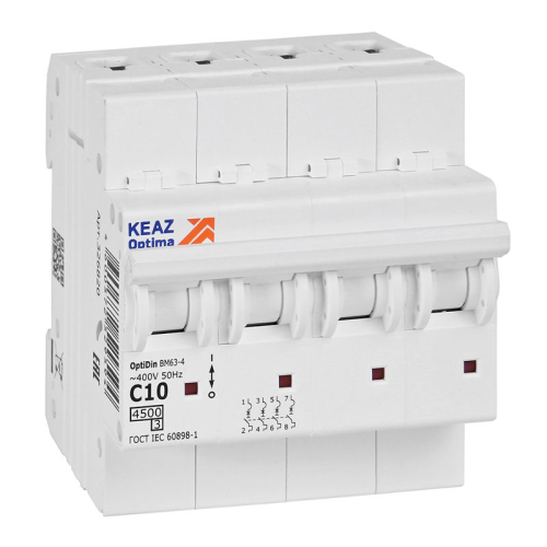 Выключатель автоматический модульный 4п C 10А OptiDin BM63-4C10-4.5-УХЛ3 КЭАЗ 326820