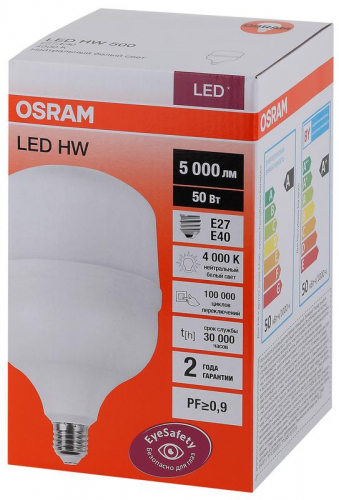 Лампа светодиодная LED HW T 50Вт (замена 500Вт) матовая 4000К нейтр. бел. E27/E40 5000лм угол пучка 200град. 140-265В PF&gt;/=09 OSRAM 4058075576858 фото 3