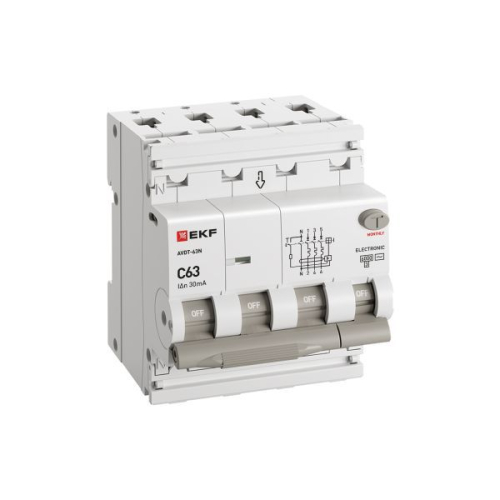 Выключатель автоматический дифференциального тока 4п (3P+N) C 63А 30мА тип AC 6кА АВДТ-63N электронный PROxima EKF D63N46E63C30 фото 2