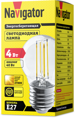 Лампа светодиодная 71 310 NLL-F-G45-4-230-2.7K-E27 4Вт шар 2700К тепл. бел. E27 350лм 220-240В Navigator 71310 фото 3