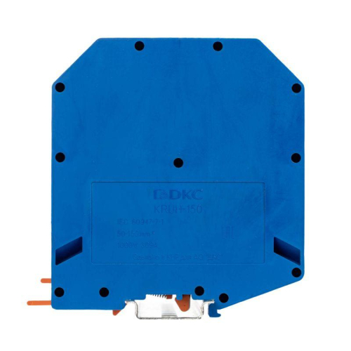 Клемма проходная винтовой зажим 2 точки подключения 150кв.мм син. DKC KRUH-150-BU фото 2