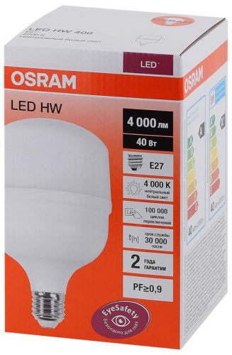 Лампа светодиодная LED HW T 40Вт (замена 400Вт) матовая 4000К нейтр. бел. E27 4000лм угол пучка 200град. 140-265В PF&gt;/=09 OSRAM 4058075576810 фото 3