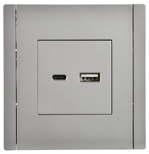 Розетка USB A+C сталь FORTE&PIANO 18Вт FP551 IEK FP-U22-018-K46 фото 2 Розетка USB A+C сталь FORTE&PIANO 18Вт FP551 IEK FP-U22-018-K46 фото 2