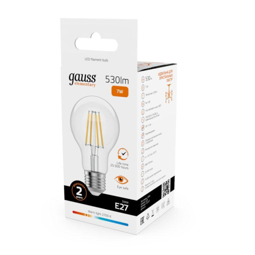 Лампа светодиодная филаментная Filament Elementary А60 7Вт 2700К Е27 530лм GAUSS 22217 фото 7
