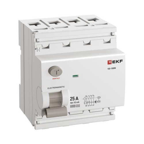 Выключатель дифференциального тока 4п 25А 10мА тип A 6кА ВД-100N электромех. PROxima EKF E1046MA2510 фото 2