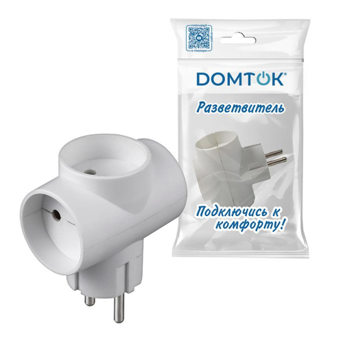 Разветвитель 3-м без заземл. 10А 2200Вт 250В Т-образ. бел. DОМТОК 2662 фото 3