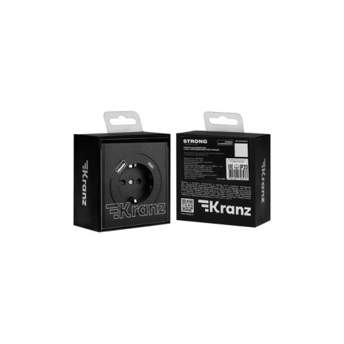 Розетка 1-м СП STRONG MIELE 16А с заземл. защ. шторки с USB A+C быстрой зарядки 5В/3А антрацит Kranz KR-78-0704-5 фото 7
