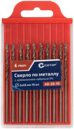 Набор сверл по металлу Profi с кобальтом 5ти-проц. 2х49мм (уп.10шт) Cutop 48-20-10 фото 3