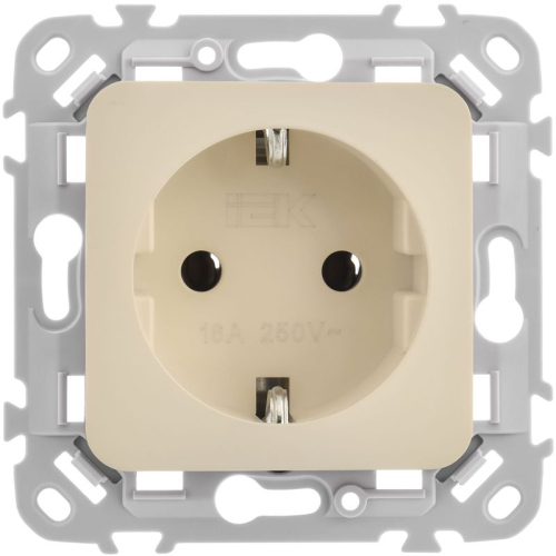 Розетка СП FLITE РС11-1-ФлСл 16А с заземл. без защ. шторок безвинтовое крепление механизм сливочный IEK FI-R11-16-1-K86 фото 2