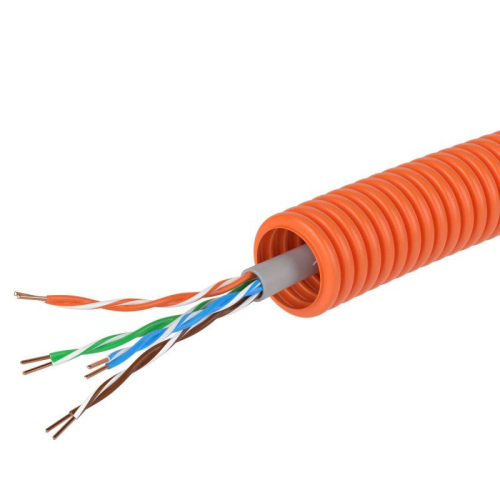 Электротруба ПНД гибкая гофрированная d16мм с кабелем витая пара 5EU/UTP нг(А)-HF (уп.50м) оранж. DKC 7EU91650 фото 3 Электротруба ПНД гибкая гофрированная d16мм с кабелем витая пара 5EU/UTP нг(А)-HF (уп.50м) оранж. DKC 7EU91650 фото 3