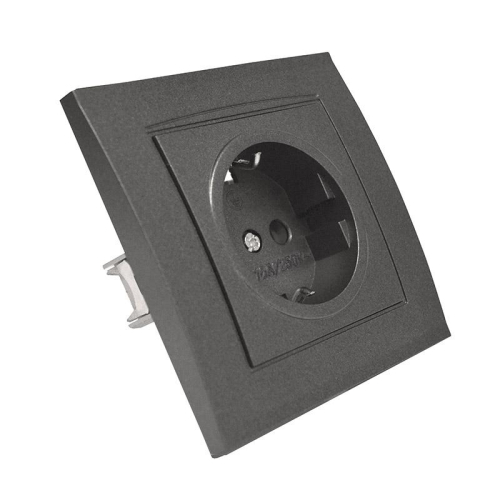 Розетка 1-м СП Бриллиант 16А IP20 с заземл. в сборе графит Universal 7947625-Gr фото 2