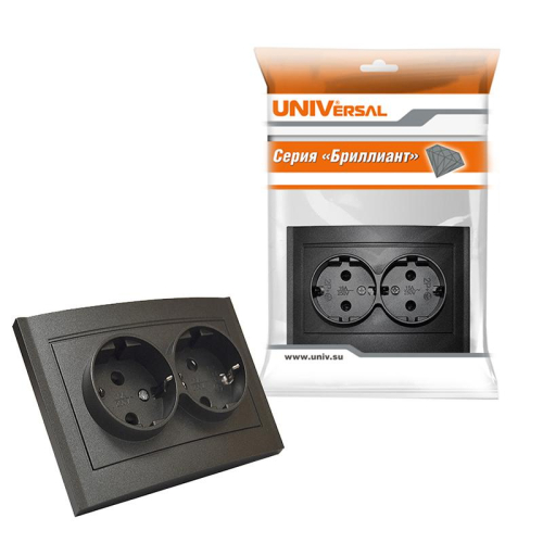 Розетка 2-м СП Бриллиант 16А IP20 с заземл. в сборе графит Universal 7947533-Gr фото 4