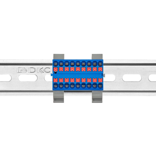 Блок распределительный с горизонт. адаптером на рейку шир. 35мм зажим push-in 18 точек подключения 2.5кв.мм син. DKC DTP1-018-04SPUB-H фото 2