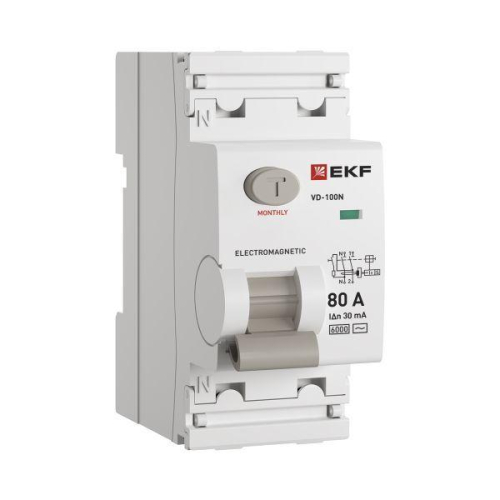 Выключатель дифференциального тока 2п 80А 30мА тип AC 6кА ВД-100N электромех. PROxima EKF E1026M8030 Выключатель дифференциального тока 2п 80А 30мА тип AC 6кА ВД-100N электромех. PROxima EKF E1026M8030