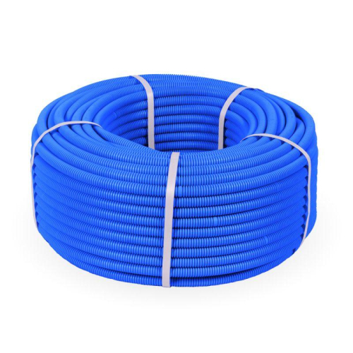 Труба гофрированная ПП тяжелая d16мм с протяжкой 750 Н безгалоген. (HF) син. (уп.100м) Промрукав PR02.0055 фото 2