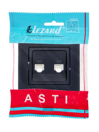 Розетка компьютерная 2-м СП ASTI IP20 RJ45 в сборе черн. бархат LEZARD 7081-4242-141 фото 3