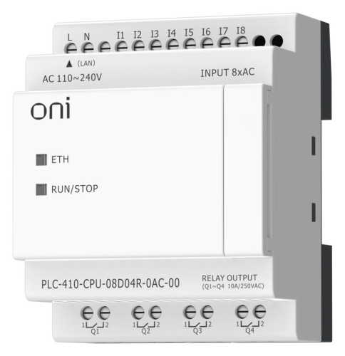 Модуль ЦПУ ПЛК 410 8 DI 4 RO 220В AC с Ethernet портом без экрана ONI PLC-410-CPU-08D04R-0AC-00 фото 3 Модуль ЦПУ ПЛК 410 8 DI 4 RO 220В AC с Ethernet портом без экрана ONI PLC-410-CPU-08D04R-0AC-00 фото 3
