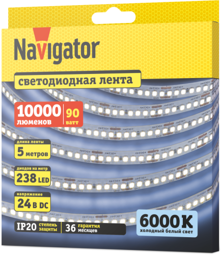 Лента светодиодная 95 299 NLS-2835CW240-18-IP20-24V (уп.5м) Navigator 95299 фото 2