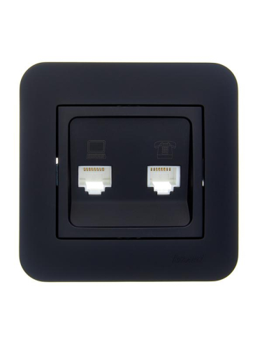 Розетка компьютерная+телефонная 2-м СП ASTI RJ45 + RJ11 в сборе черн. бархат LEZARD 7081-4242-143